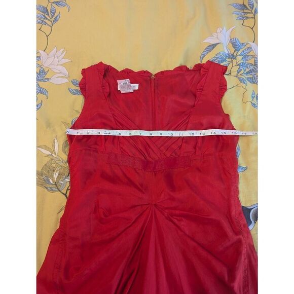 Celine France Size 42 US 10 Red 100% Silk Midi Open Neck Dress Gown Back Zipper - Picture 6 of 7